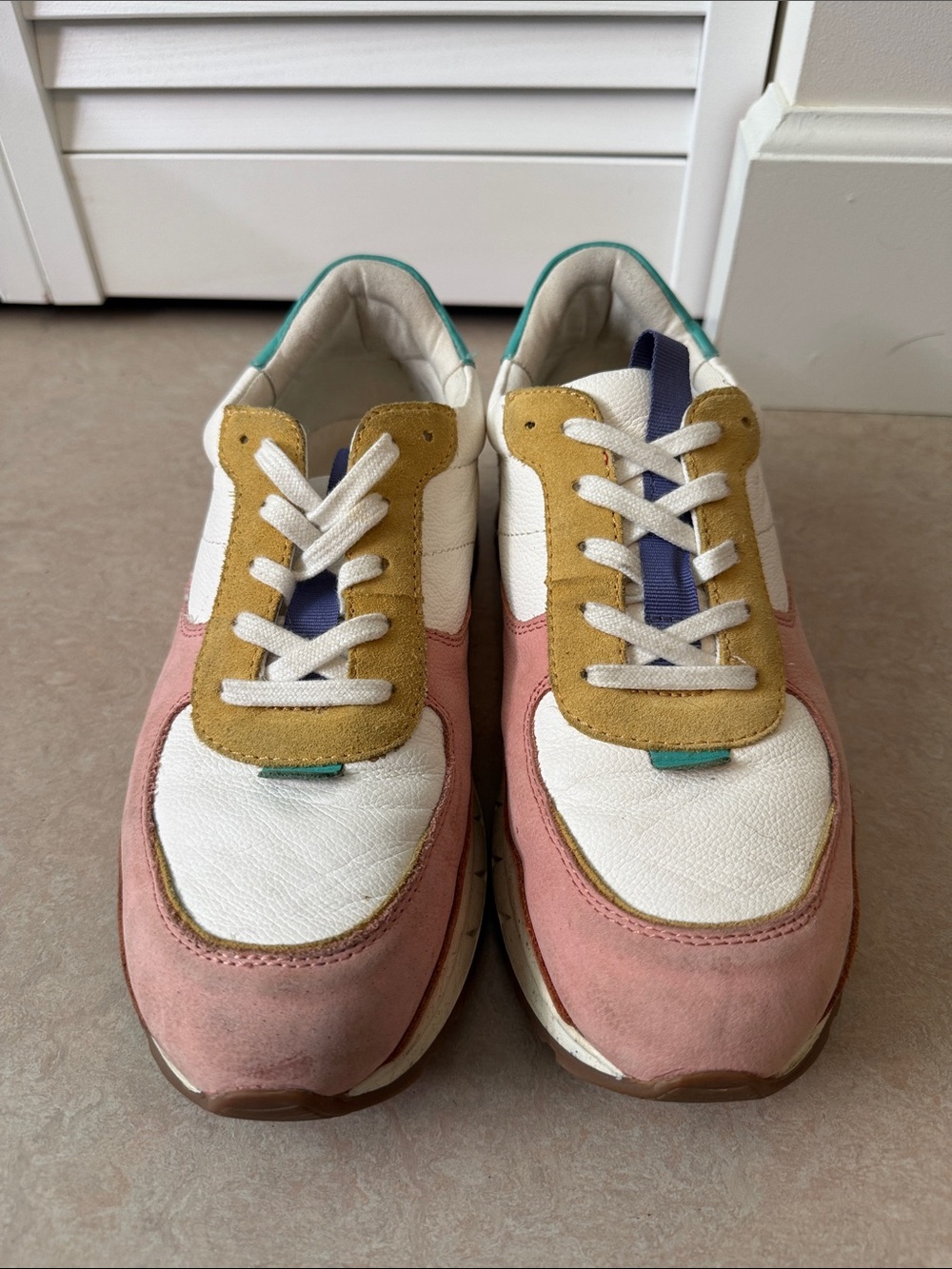 Madewell Colorblock Pink, White & Mustard Leather Sneakers